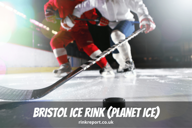 Two ice hockey players fight for a puck during a match as an example for bristol ice rink also known as planet ice bristol in england uk