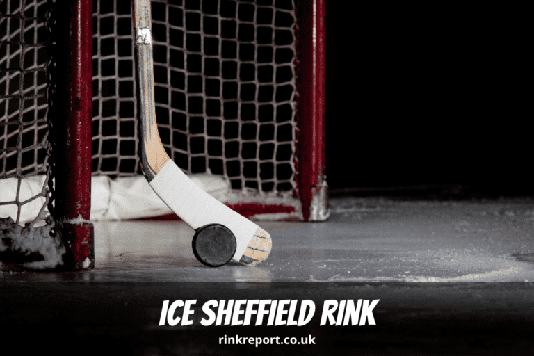 Ice sheffield rink england uk hockey net with stick and puck