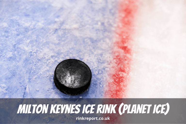 Milton keynes ice rink planet ice england uk hockey puck on red line