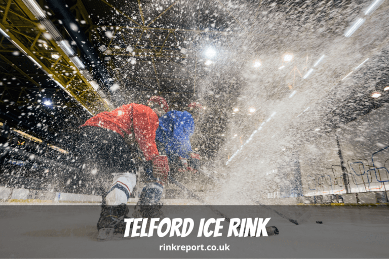 Telford ice rink england uk hockey skater with stick and puck