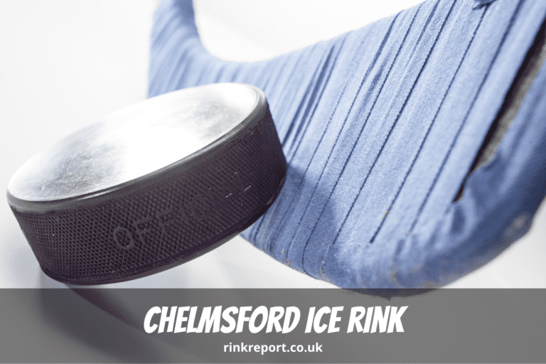 A hockey stick and puck at chelmsford ice rink at riverside leisure centre