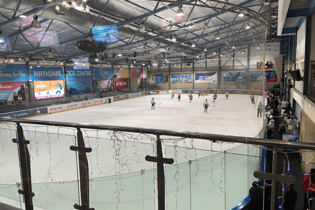 A hockey game is played on the national ice centre nottingham ice rink