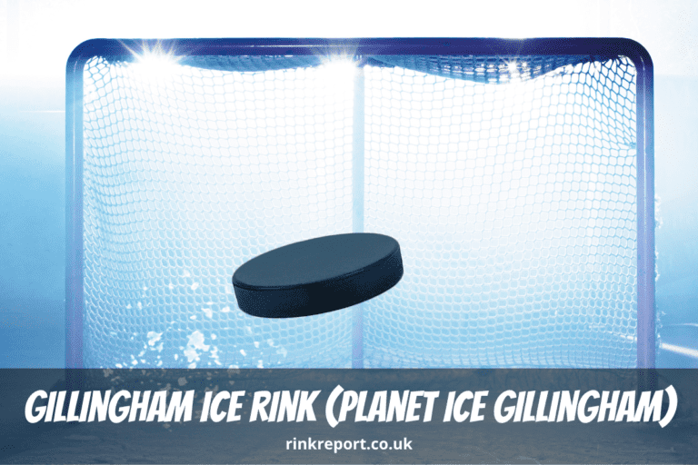 Planet ice gillingham ice rink a hockey puck flies towards a net
