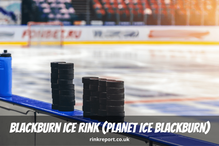 A photo of ice hockey pucks and a water bottle on the boards of an ice rink as an example for blackburn ice rink also known as planet ice blackburn