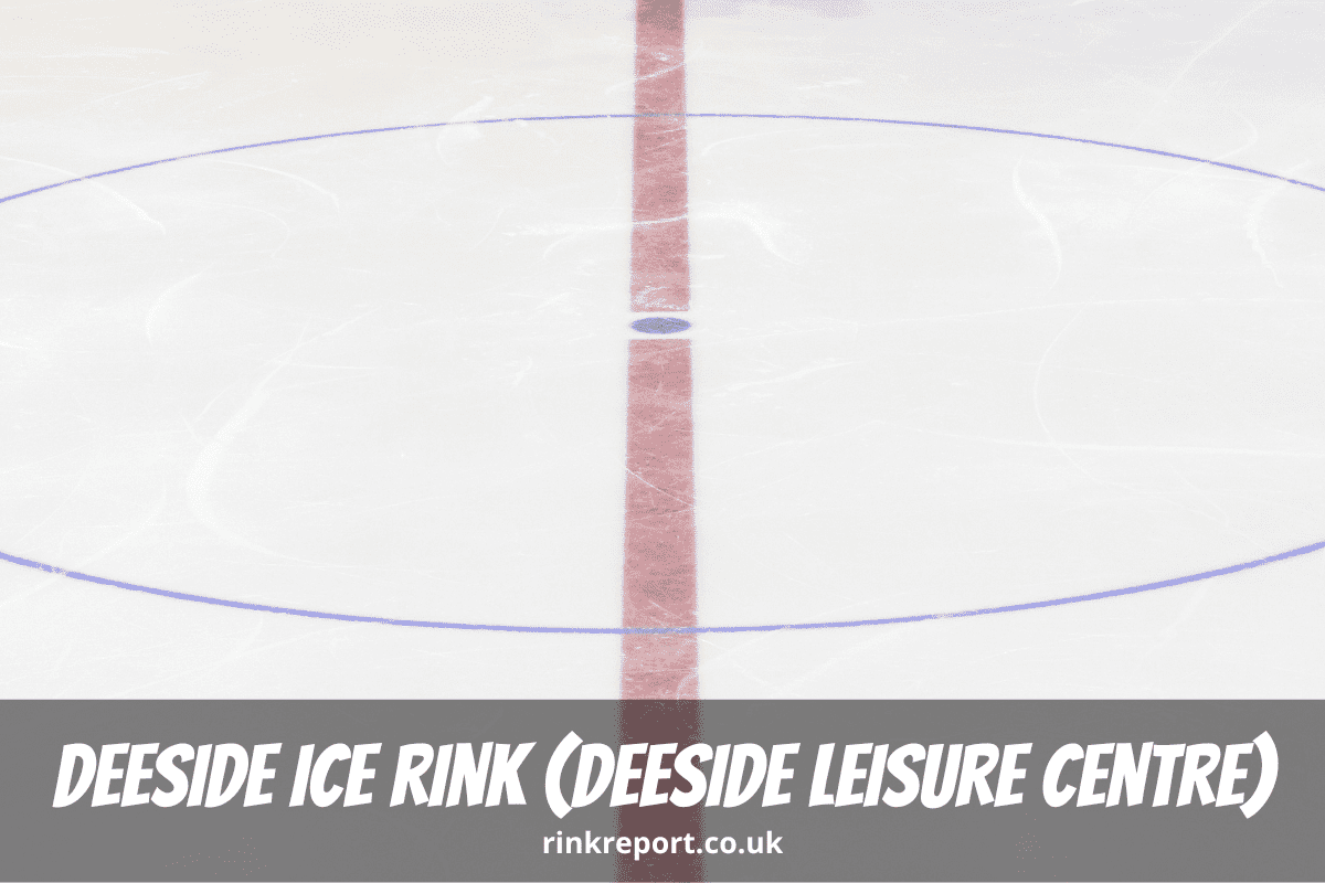 A photo of the red line and the centre ice of an ice hockey rink at deeside ice rink at deeside leisure centre