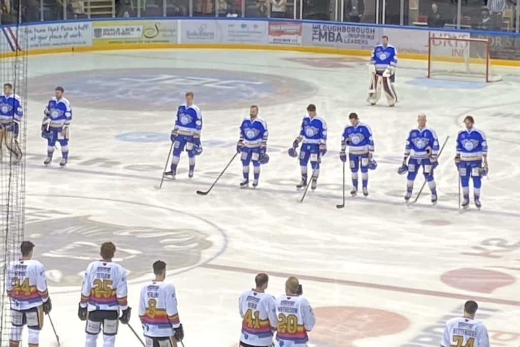 Fife flyers ice hockey team line up against the nottingham panthers away from their home rink of kirkcaldy ice rink also known as fife ice arena