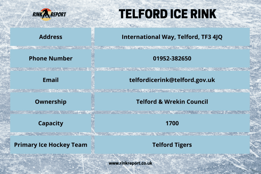 Table for telford ice rink including contact information