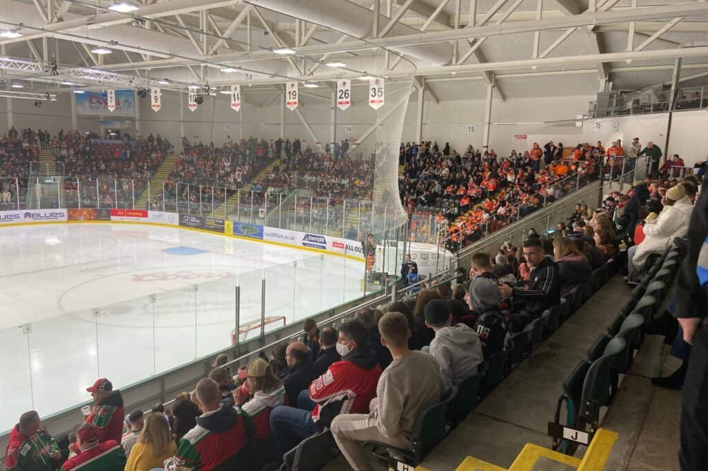 Cardiff ice rink ice arena wales recently renamed to vindico arena fans await start of game